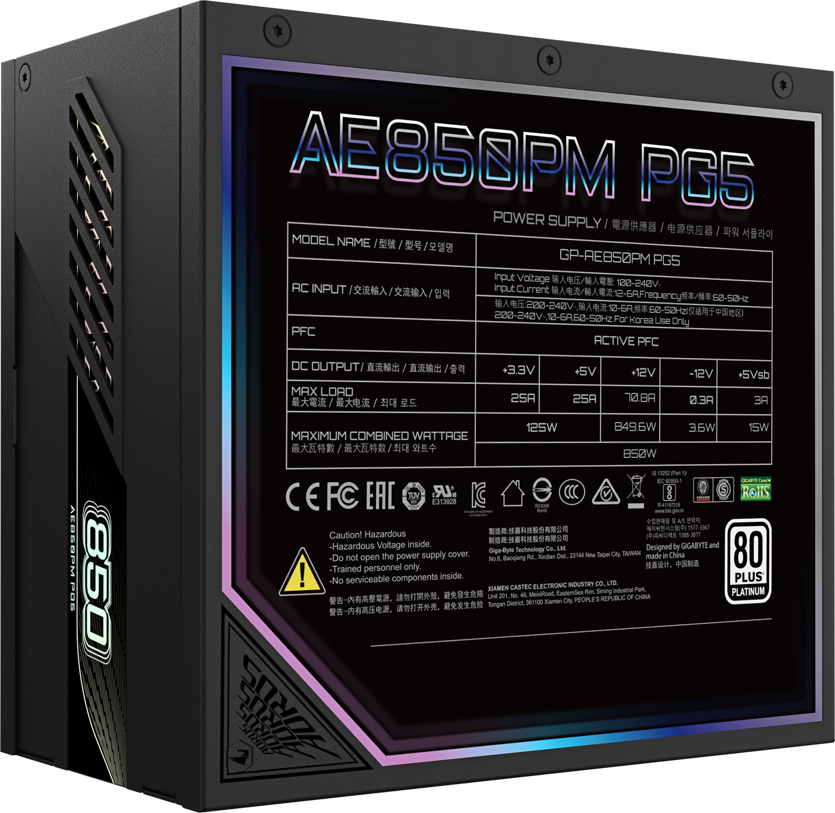 Блок питания GIGABYTE AORUS ELITE P850W (GP-AE850PM PG5) фото 