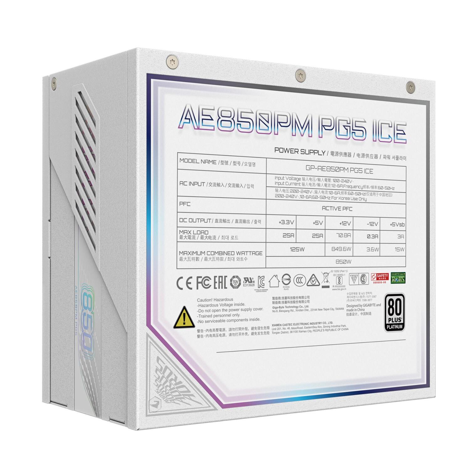 Блок живлення GIGABYTE 850W GP-AE850PM PG5 ICE (GP-AE850PM PG5 ICE)фото