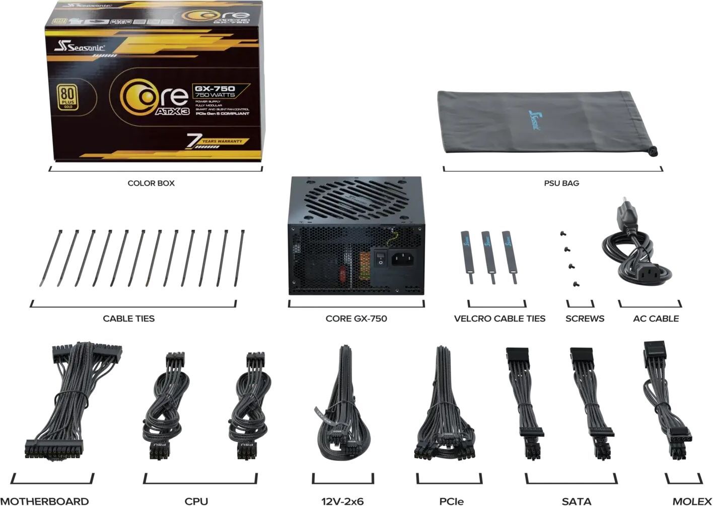 Блок питания SEASONIC 750W BLACK CORE GX-750-ATX31 (CORE GX-750-ATX31) фото 