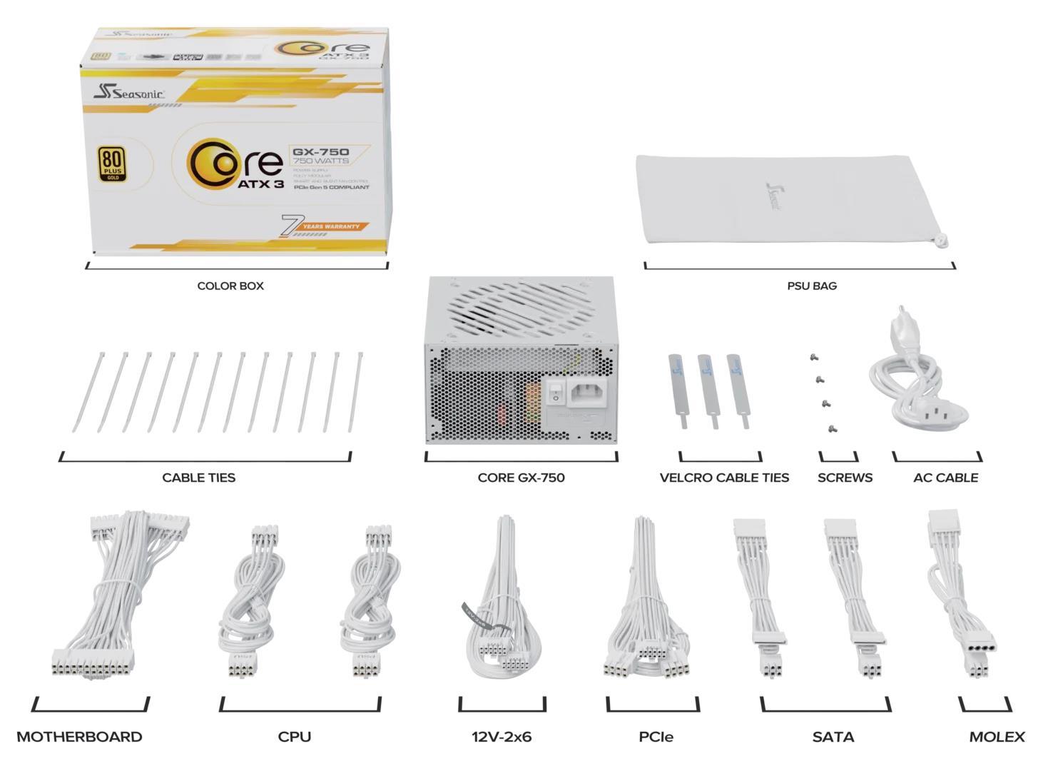 Блок питания SEASONIC 750W CORE GX-750-ATX31-WHT (CORE GX-750-ATX31-WHITE) фото