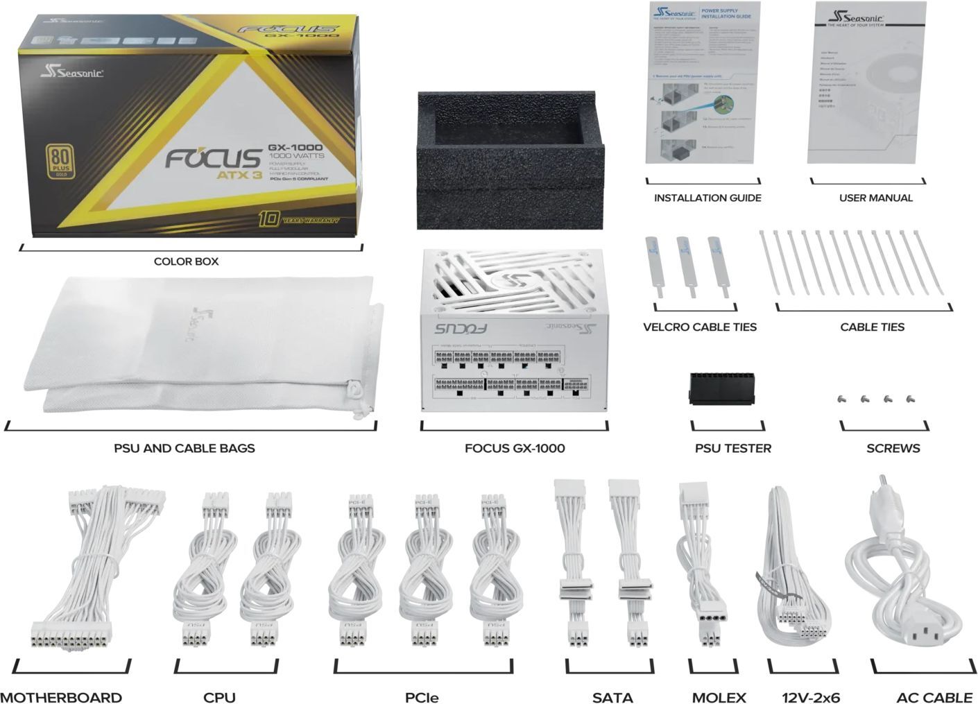 Блок питания SEASONIC 1000W FOCUSGX-1000-ATX31-WH (FOCUS-GX-1000-ATX31-WHITE) фото 9