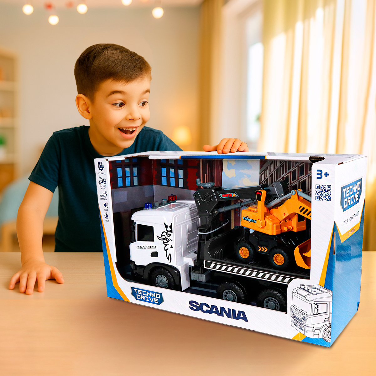 Ігровий набір TechnoDrive - Автокран Scania з екскаватором (світло, звук), (5004KS)фото10