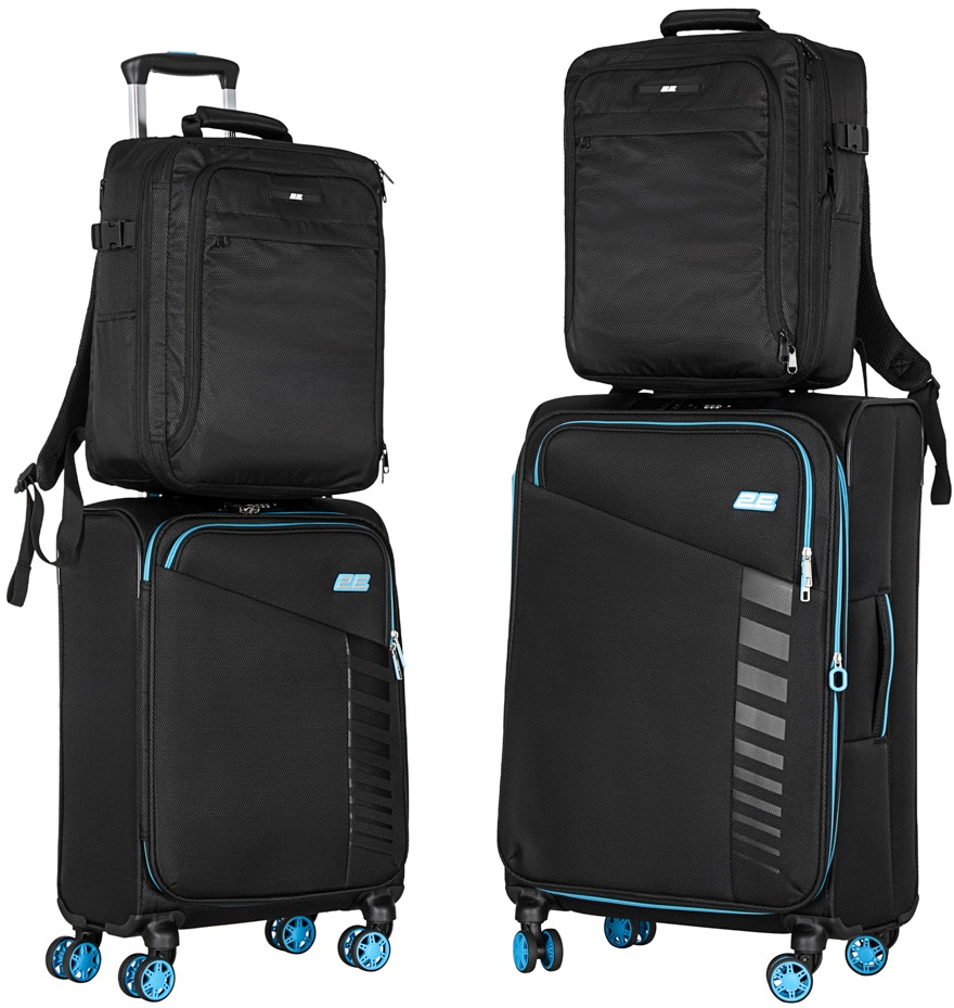 Набір валіз 2E, Trek, (M+S), TSA, 4 колеса, + 2 рюкзаки Cabin (2E-BPET-CABIN-BK), поліестр, чорніфото2