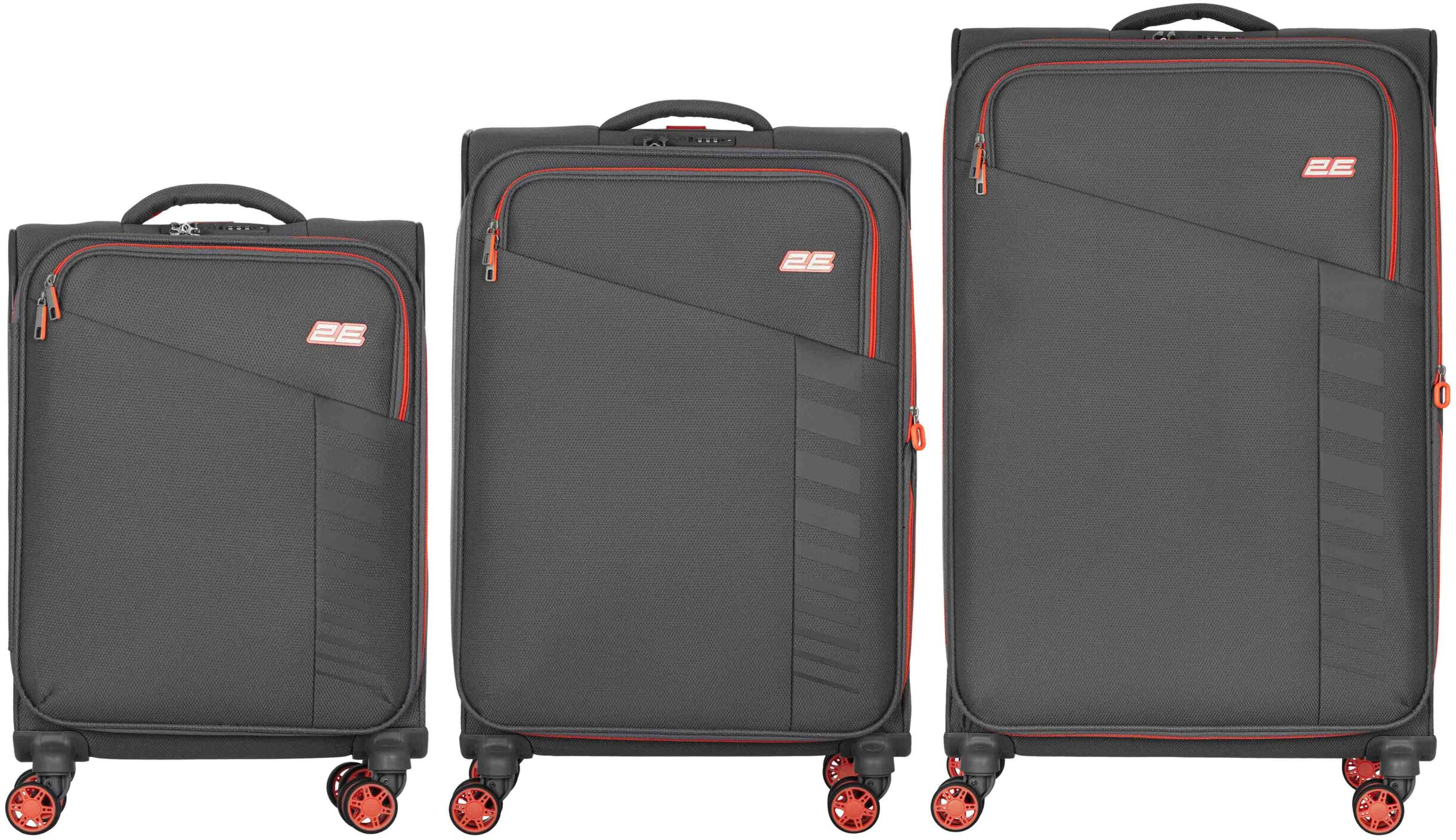 Набір валіз 2E, Trek, (L+M+S), TSA, 4 колеса, + 3 рюкзаки Cabin (2E-BPET-CABIN-GR), поліестр, сіріфото