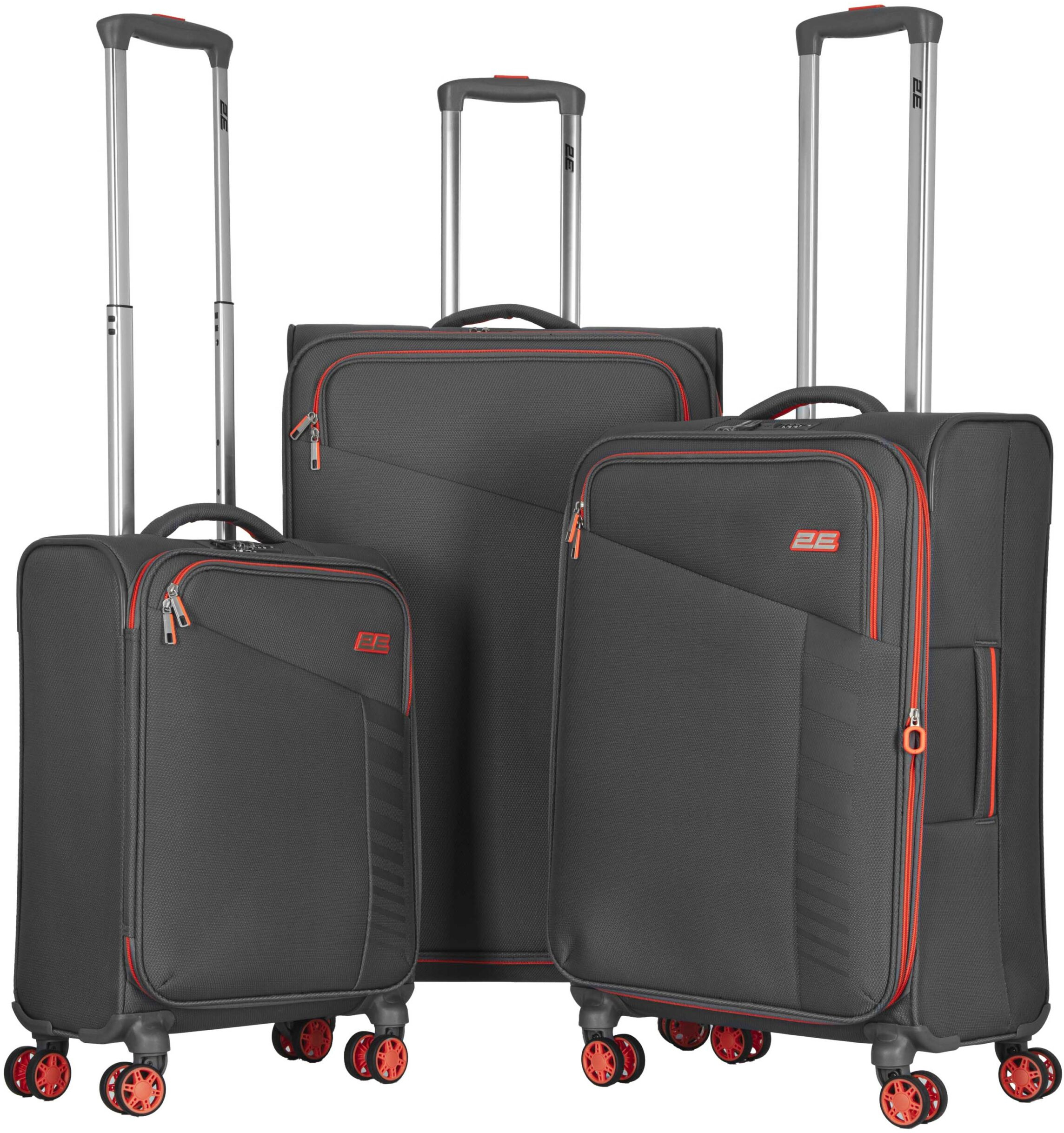 Набір валіз 2E, Trek, (L+M+S), TSA, 4 колеса, + 3 рюкзаки Cabin (2E-BPET-CABIN-GR), поліестр, сіріфото