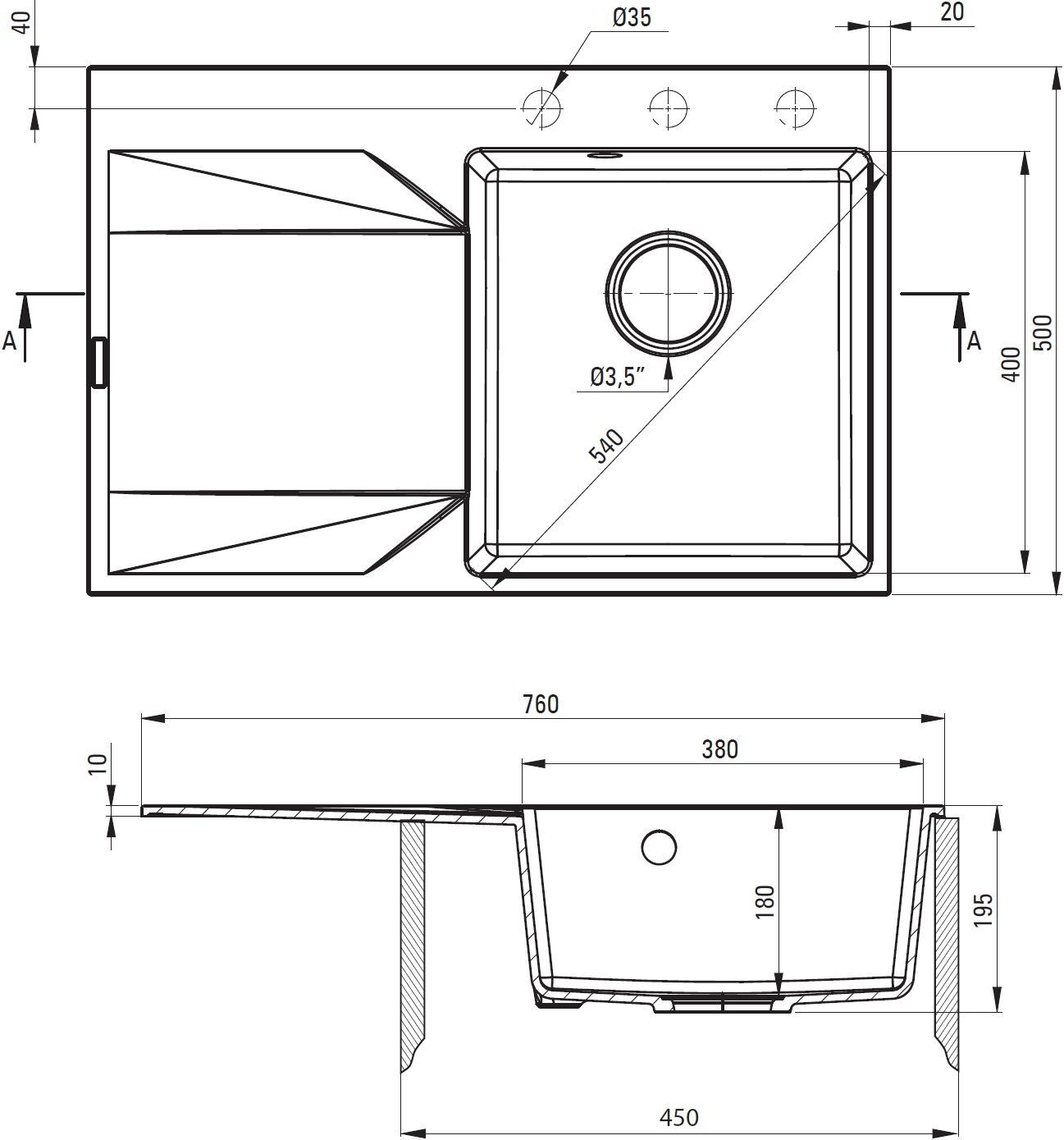 Мийка кухонна Deante Evora, 760х500х195мм (ZQJ_211L)фото2
