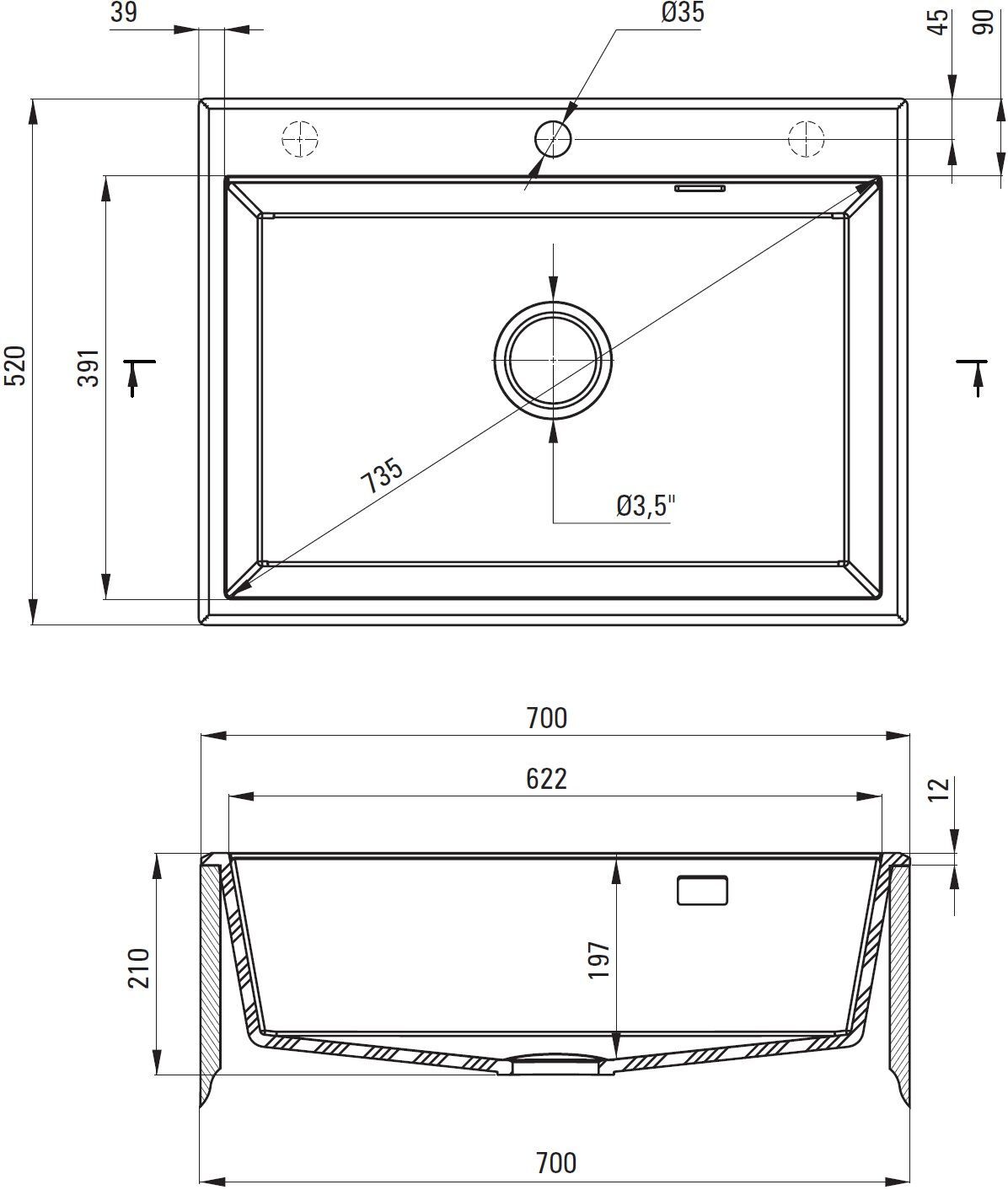 Мийка кухонна Deante Eridan, 700х520х210мм (ZQE_G103)фото2
