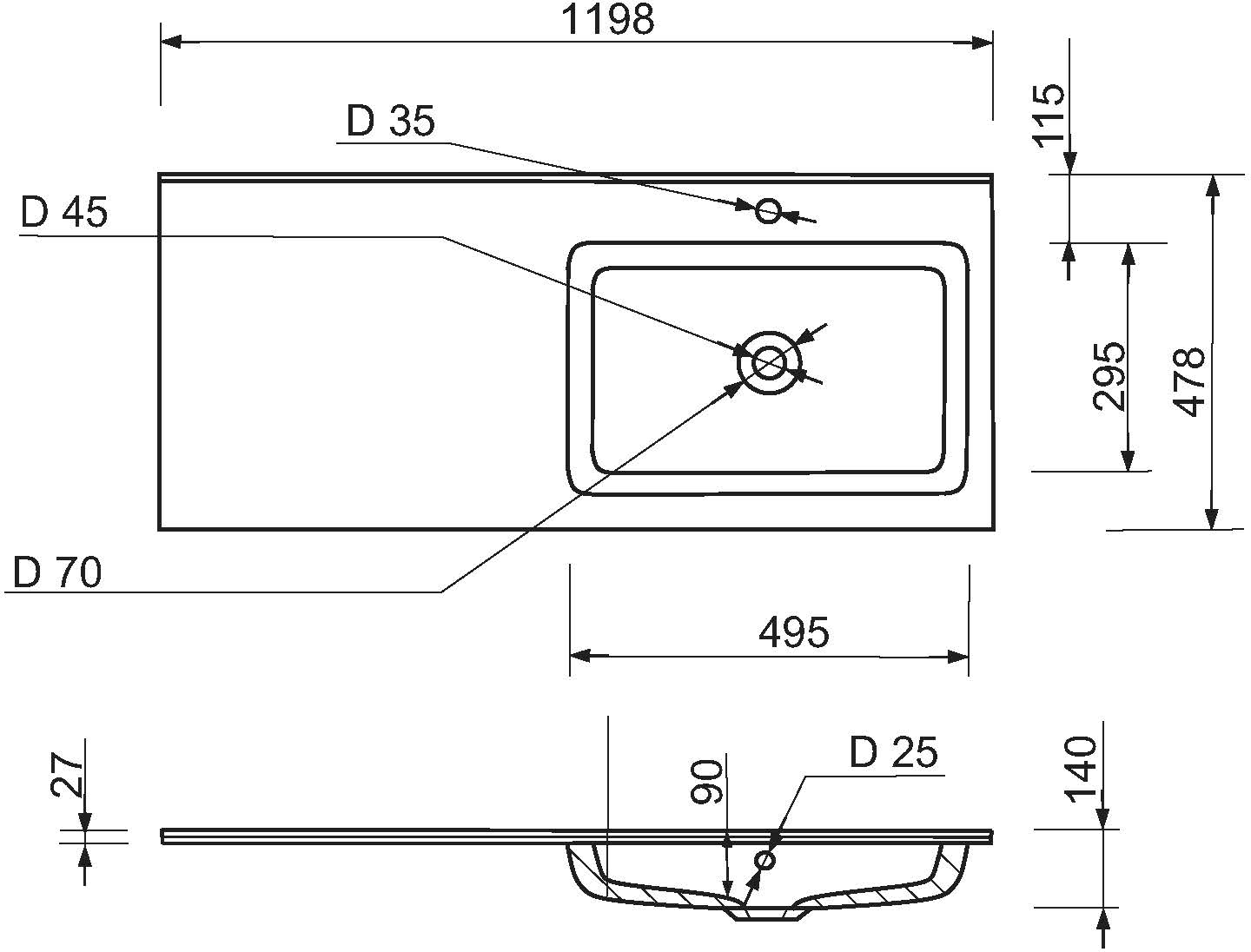 Набір для ванної Adamant Flat 120R, з сифоном Click-Clac (4824296208501)фото