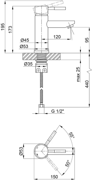 Набір для ванної Adamant Flat 120R, з сифоном Click-Clac (4824296208501)фото