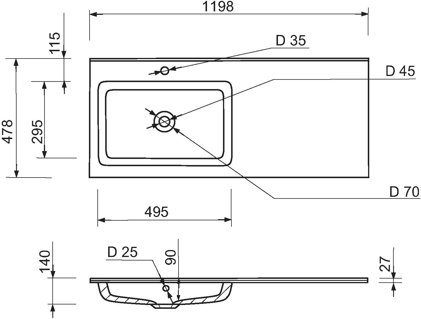 Набір для ванної Adamant Flat 120L, з сифоном Click-Clac (4824296208601)фото