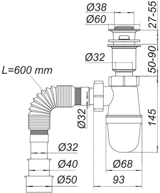 Набір для ванної Adamant Quanto 90, з сифоном Click-Clac (4824296208301)фото