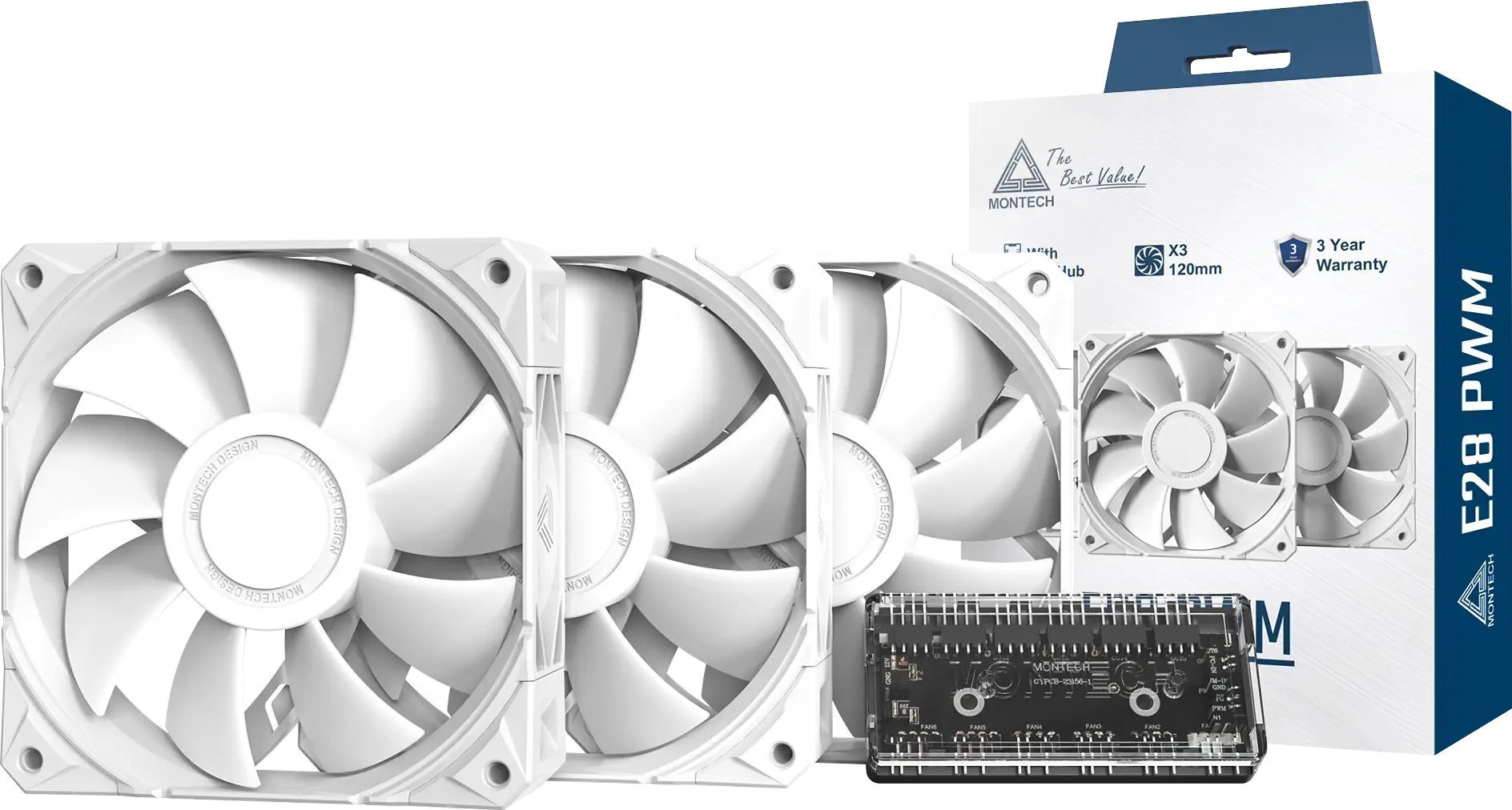 Набор из трех вентиляторов для корпуса MONTECH E28 PWM 120MM (E28 3 PACK(W)) фото 7