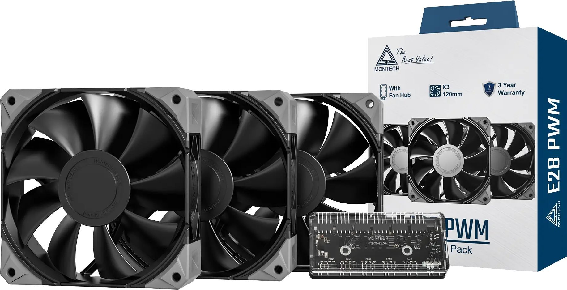 Набор из трех вентиляторов для корпуса MONTECH E28 PWM 120MM (E28 3 PACK (B)) фото 7