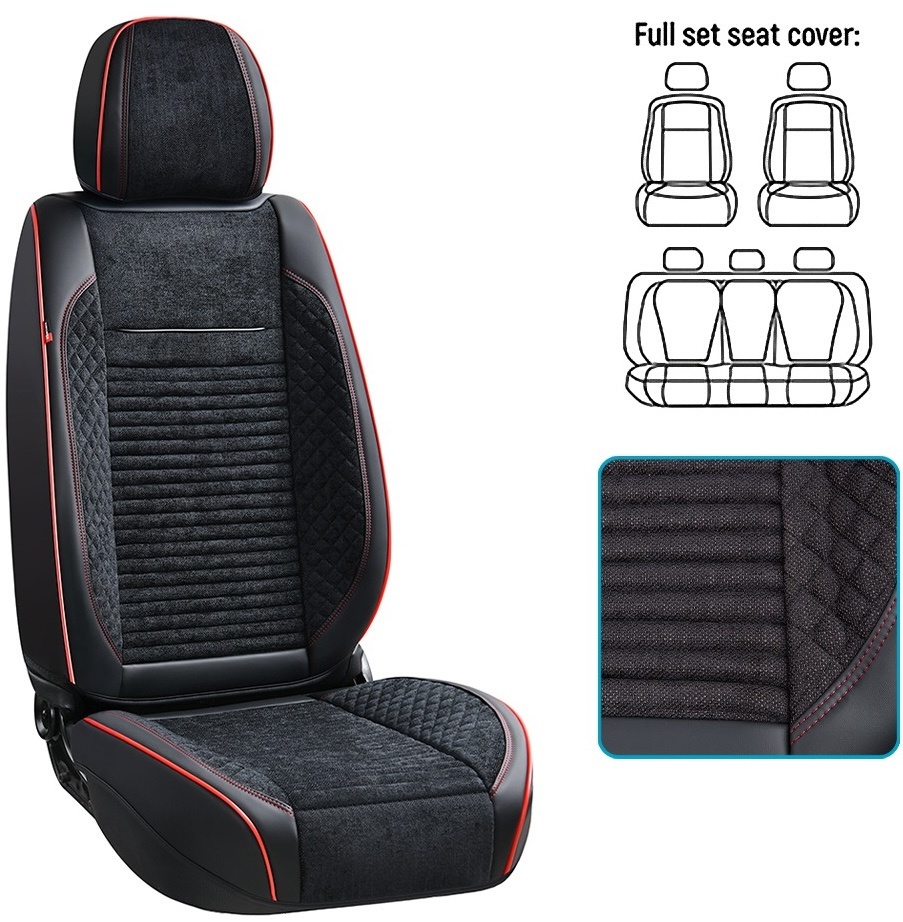 Набор чехлов V-8866 Bk/RdL полный к-т экокожа черные фото 2