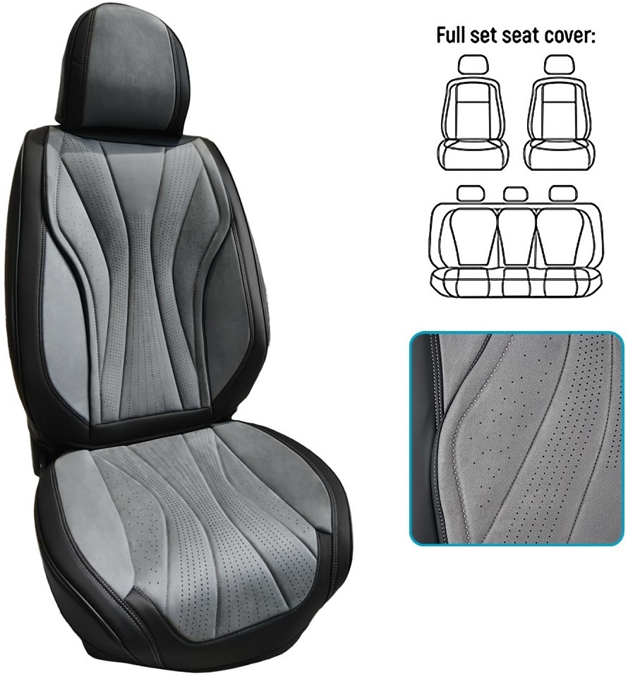 Набор чехлов V-9101 Gy/Bk полный к-т экокожа серо-черные фото 2