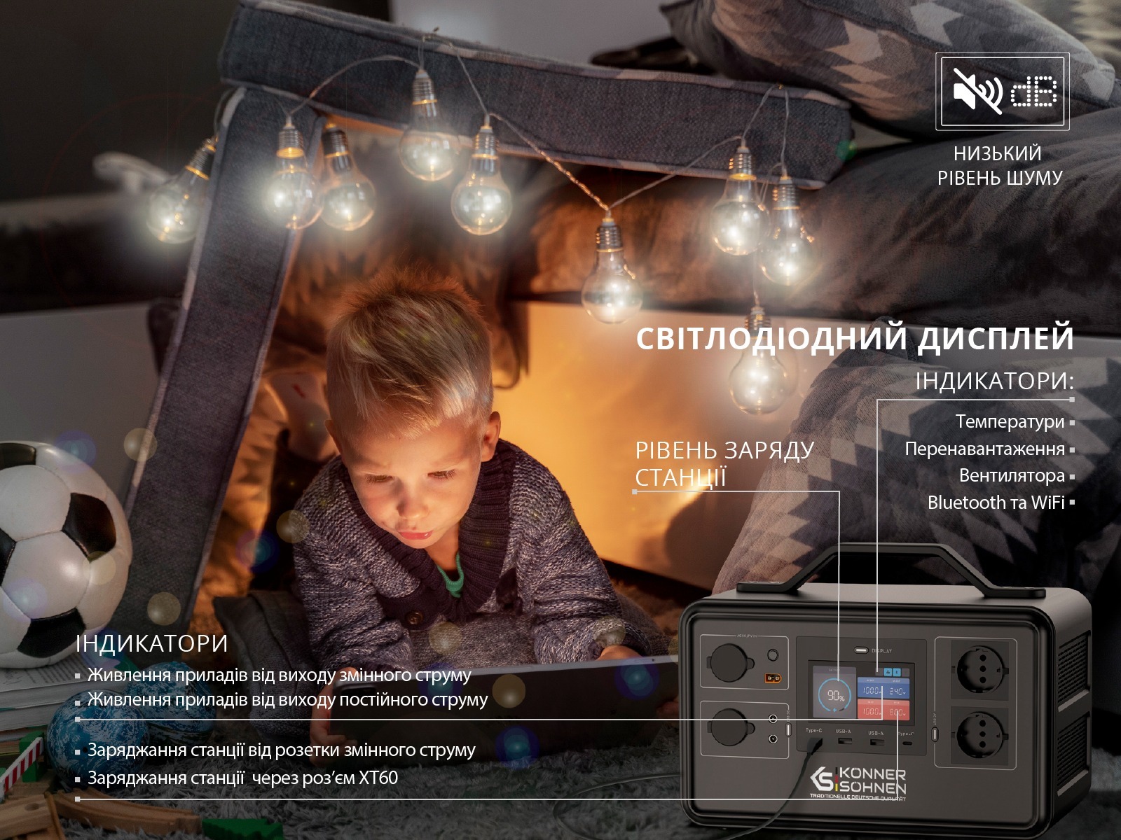 Портативная электростанция Konner&Sohnen KS 1200PS, 1200Вт, 1030 Вт/ч (KS1200PS) фото 5
