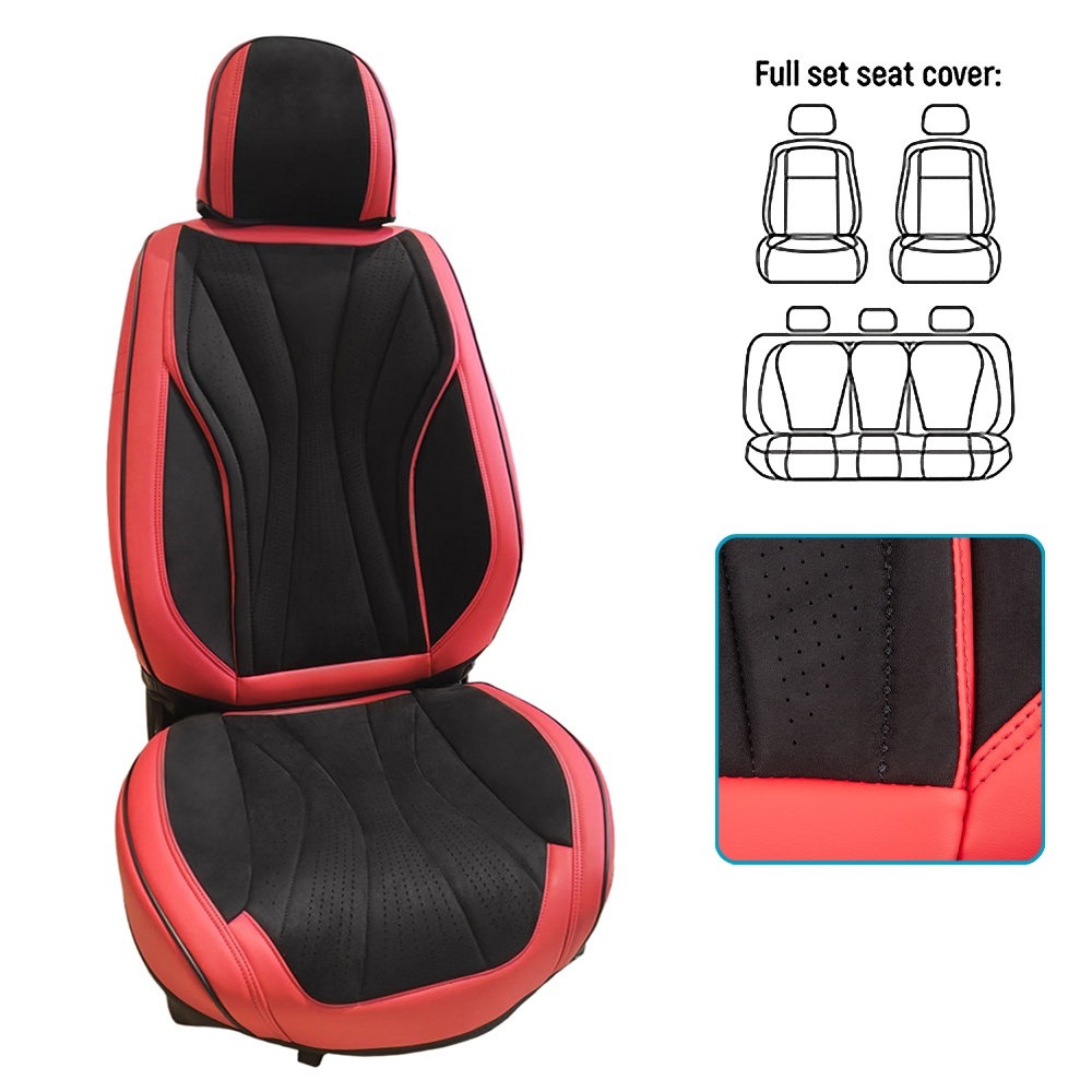 Набор чехлов V-9101 Bk/Rd полный к-т экокожа черно-красные фото 2