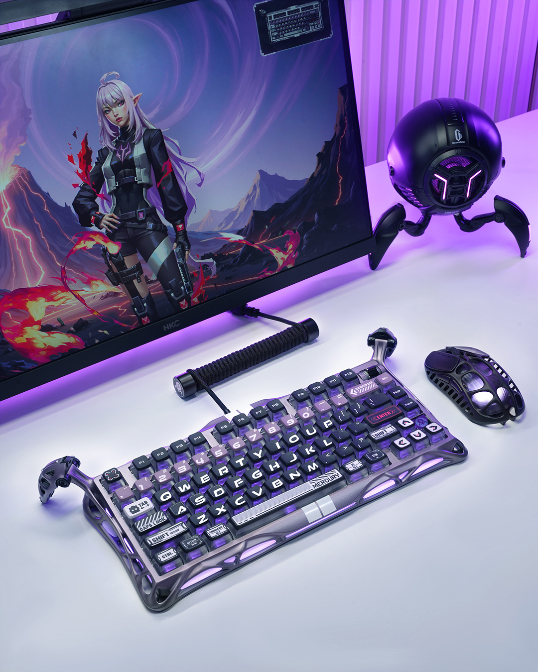Клавіатура GravaStar Mercury V75 Pro Magnetic Jade Gaming, 8K, USB-A, RGB, Iron Purple (GS_V75_PRO_PL)фото