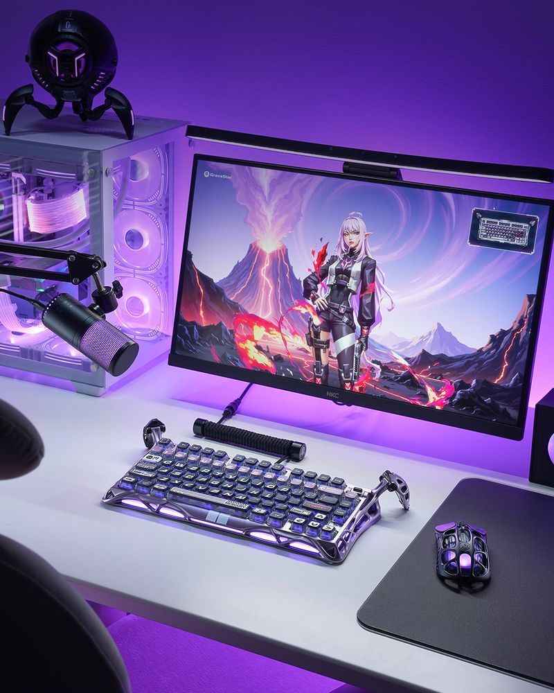 Клавіатура GravaStar Mercury V75 Pro Magnetic Jade Gaming, 8K, USB-A, RGB, Iron Purple (GS_V75_PRO_PL)фото
