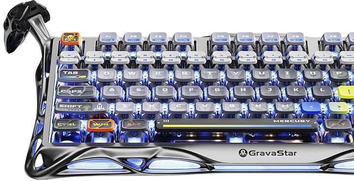 Клавіатура GravaStar Mercury K1 Pro GravaStar x Kailh Speedy Mint, EN, BT/WL/USB, Interstellar Silver (GS_K1_PRO_S_CGRY)фото8