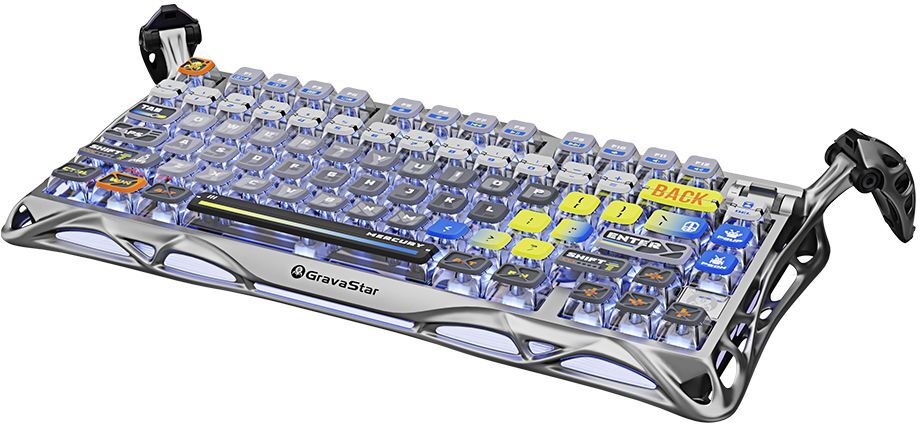 Клавіатура GravaStar Mercury K1 Pro GravaStar x Kailh Speedy Mint, EN, BT/WL/USB, Interstellar Silver (GS_K1_PRO_S_CGRY)фото3