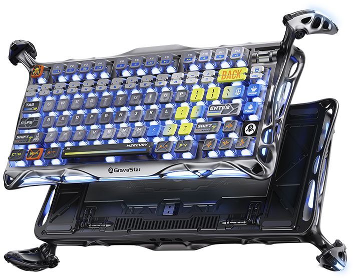 Клавіатура GravaStar Mercury K1 Pro GravaStar x Kailh Speedy Mint, EN, BT/WL/USB, Interstellar Silver (GS_K1_PRO_S_CGRY)фото7