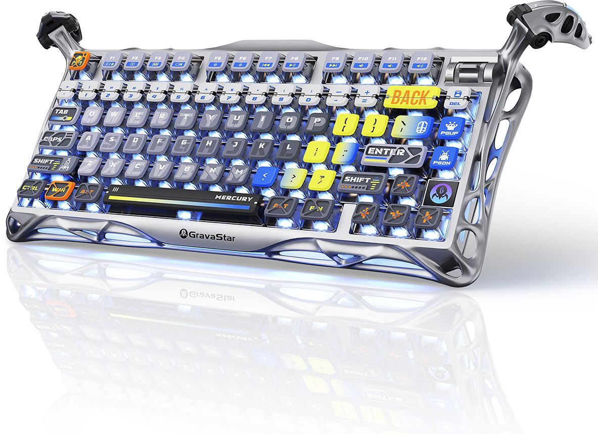 Клавіатура GravaStar Mercury K1 Pro GravaStar x Kailh Speedy Mint, EN, BT/WL/USB, Interstellar Silver (GS_K1_PRO_S_CGRY)фото9