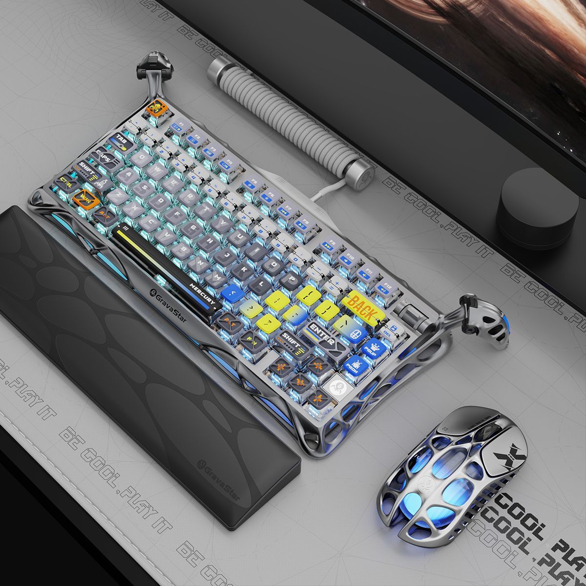 Клавіатура GravaStar Mercury K1 Pro GravaStar x Kailh Speedy Mint, EN, BT/WL/USB, Interstellar Silver (GS_K1_PRO_S_CGRY)фото17