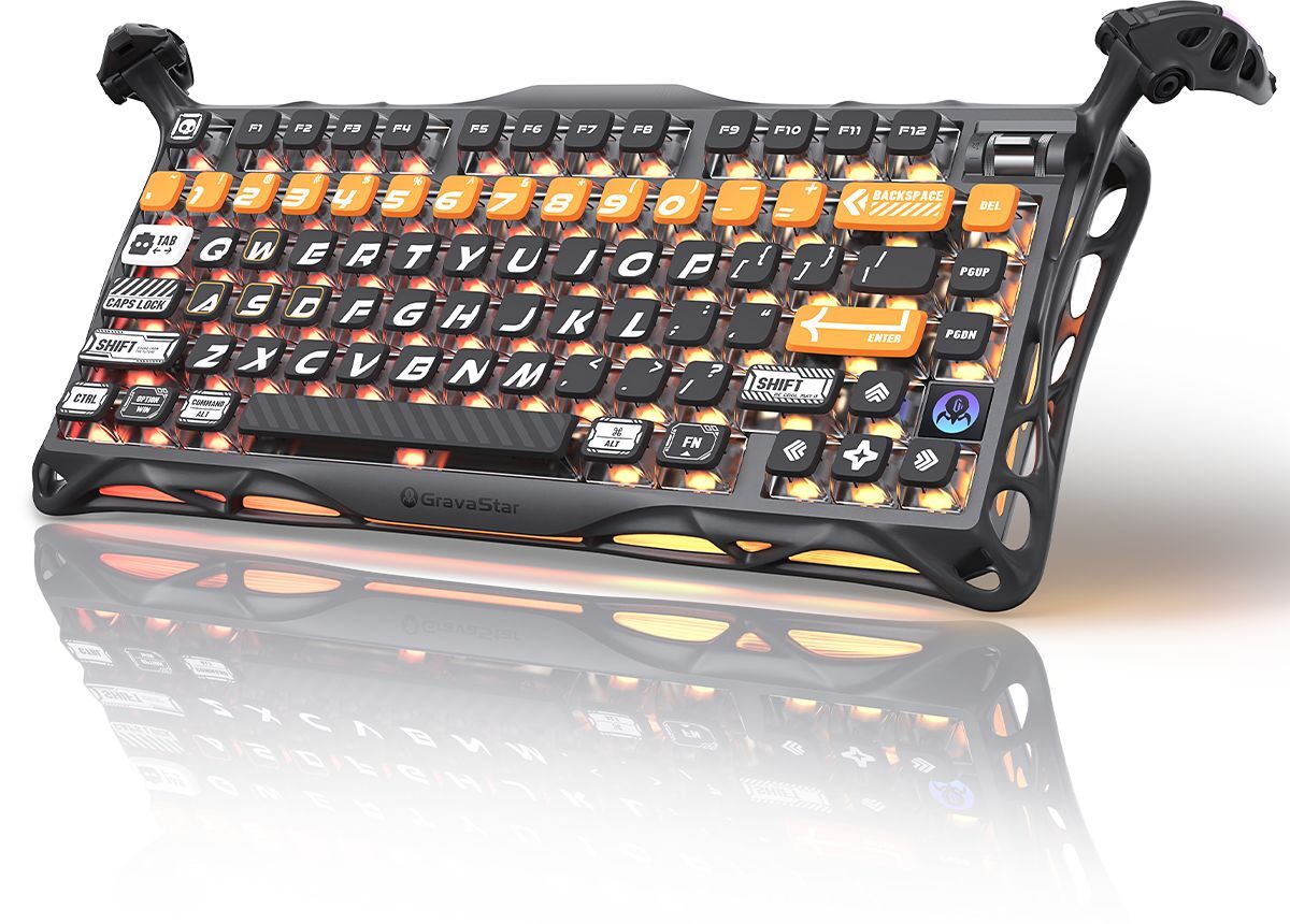 Клавіатура GravaStar Mercury K1 Pro GravaStar x Kailh Speedy Mint, EN, BT/WL/USB, CyberFlare (GS_K1_PRO_BO_BLK)фото