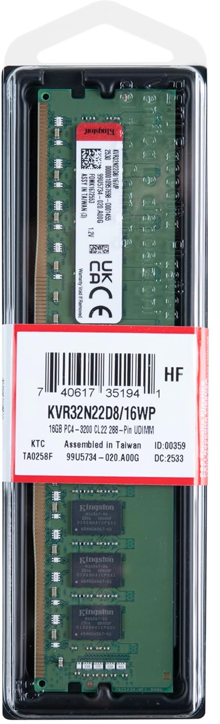 Память ПК Kingston DDR4 16GB 3200 (KVR32N22D8/16WP) фото 2