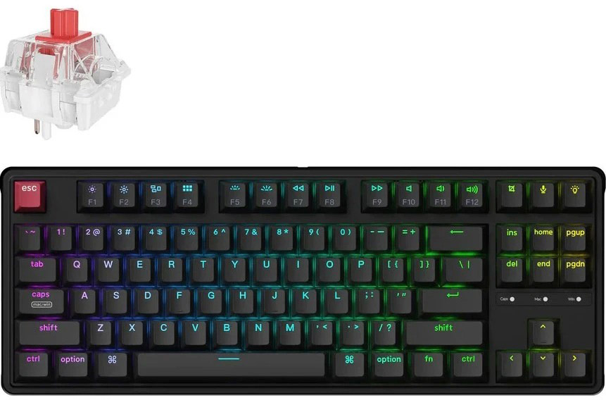 Клавіатура механічна Keychron C3 Pro V2 87Key, K pro Red, USB-A, QMK, Hot-swap, 8K, EN/UKR, RGB, чорнийфото