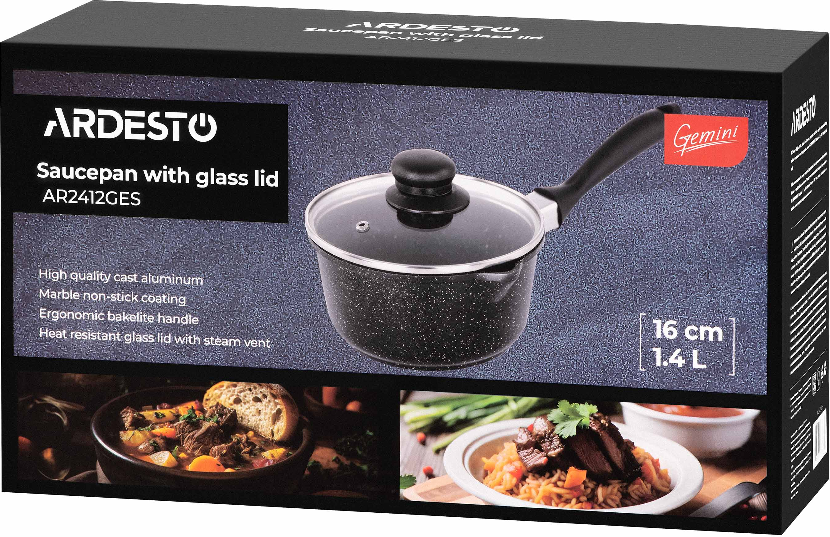 Ківш зі скляною кришкою ARDESTO Gemini Anzio, 1.4л, чорний (AR2412GES)фото8