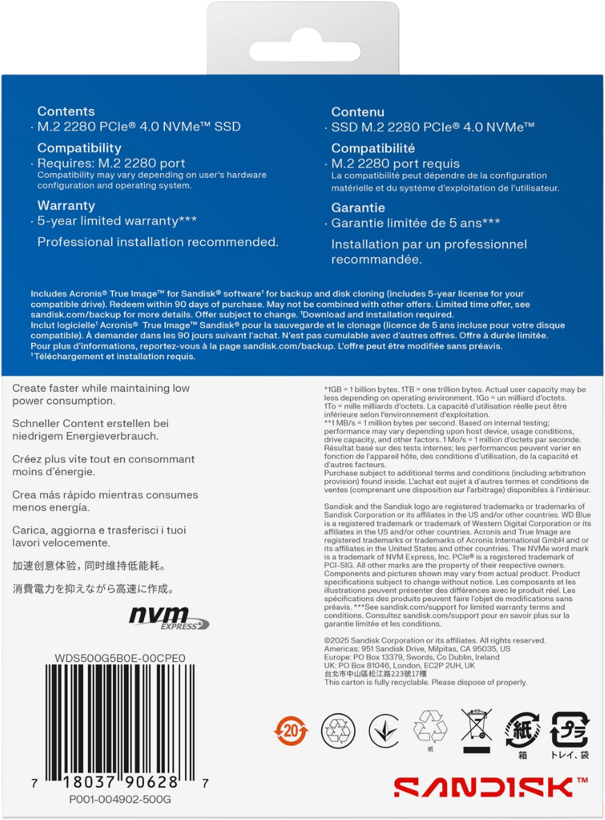 SSD накопичувач WD Blue SN5100 500GB (WDS500G5B0E-00CPE0)фото