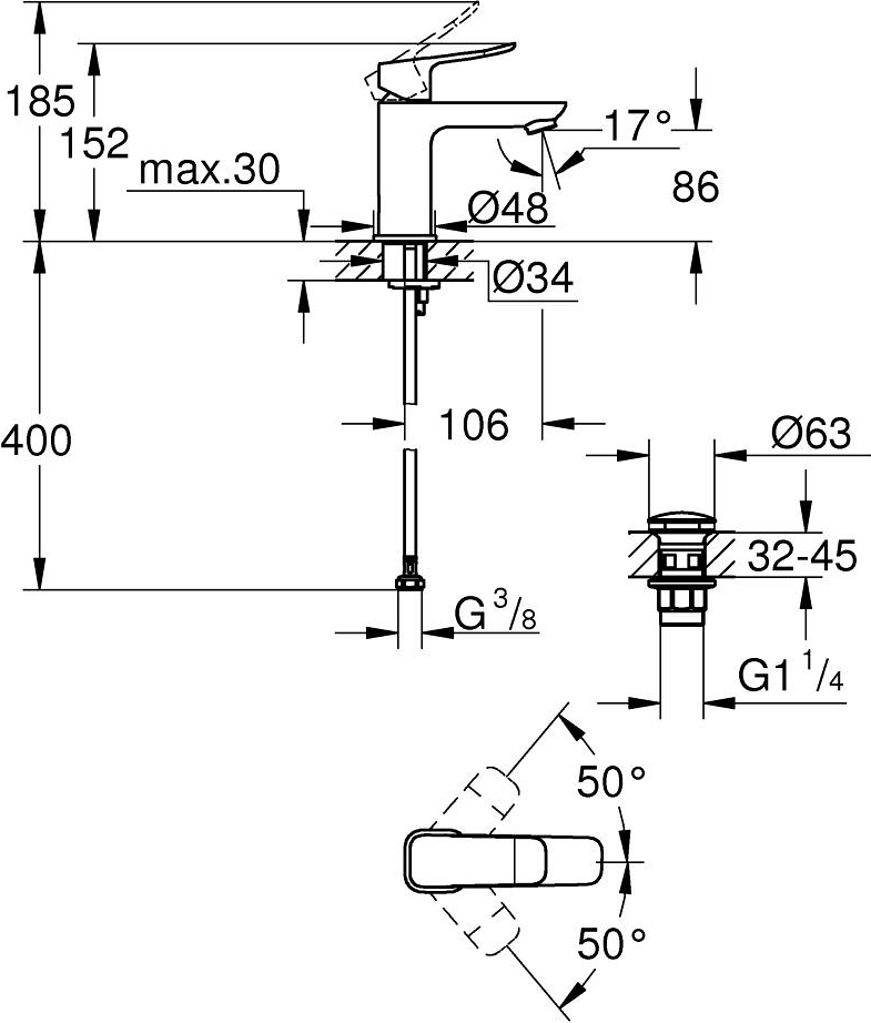 Змішувач для раковини Grohe QuickFix Dice Black S-розміру (1018572430)фото2
