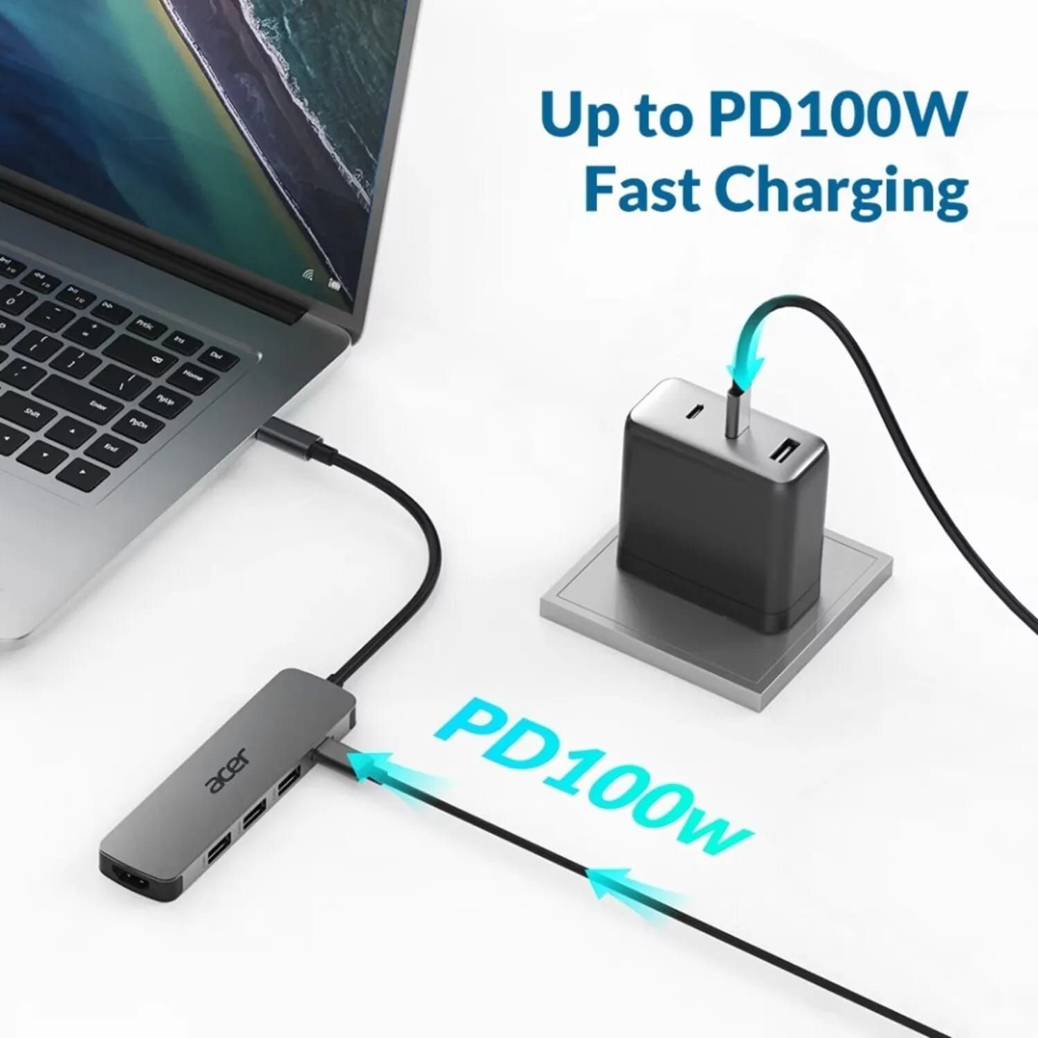 USB хаб Acer USB-С to 3xUSB-A3.0/HDMI/USB-C, 0.15m, Gray (HP.DSCAB.021) фото 4