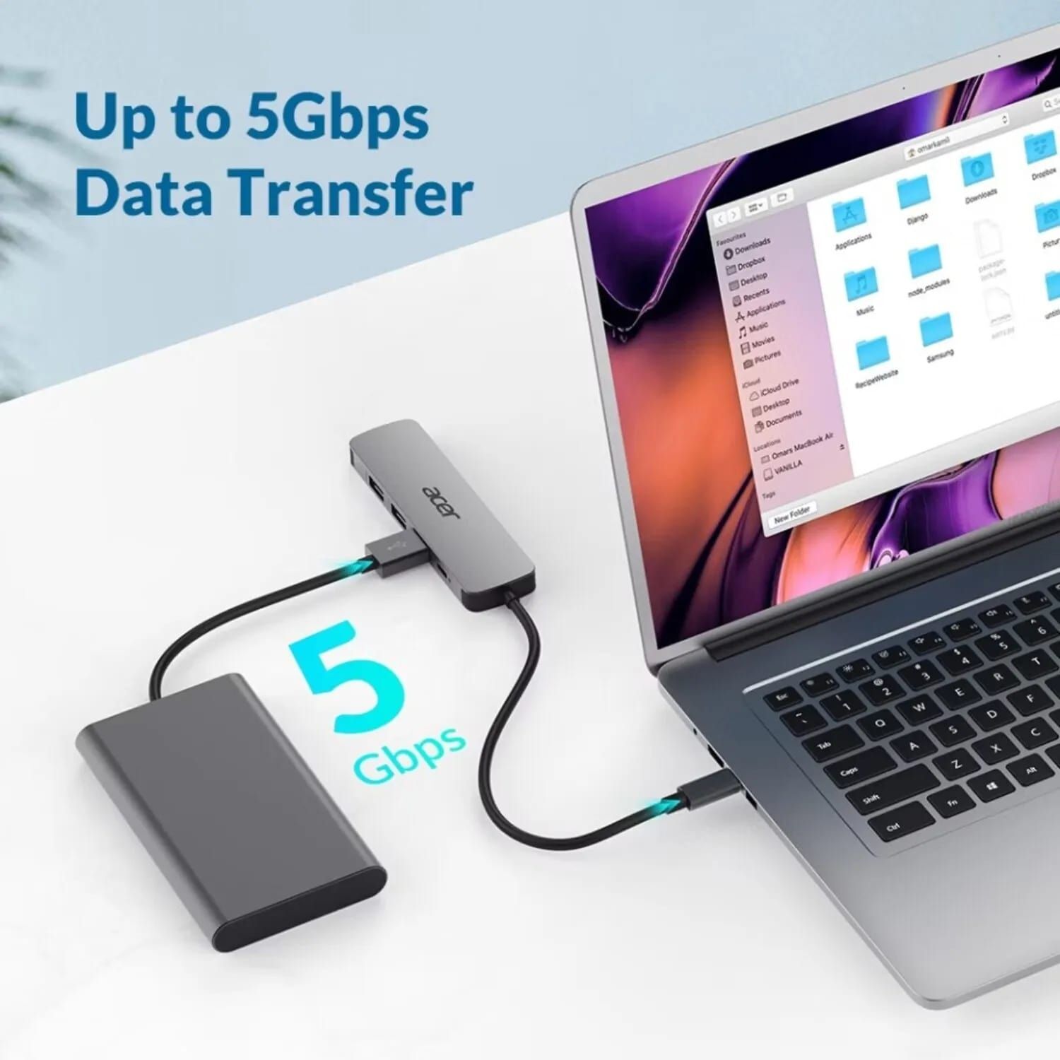 USB хаб Acer USB-С to 3xUSB-A3.0/HDMI/USB-C, 0.15m, Gray (HP.DSCAB.021) фото 6