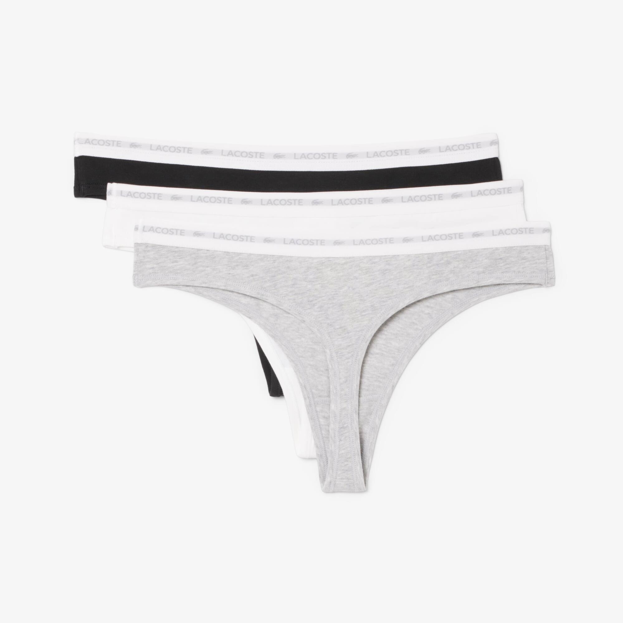 Женские трусы-стринги Lacoste 8F1341NUA M 3 шт. белые/черные/серые фото 8