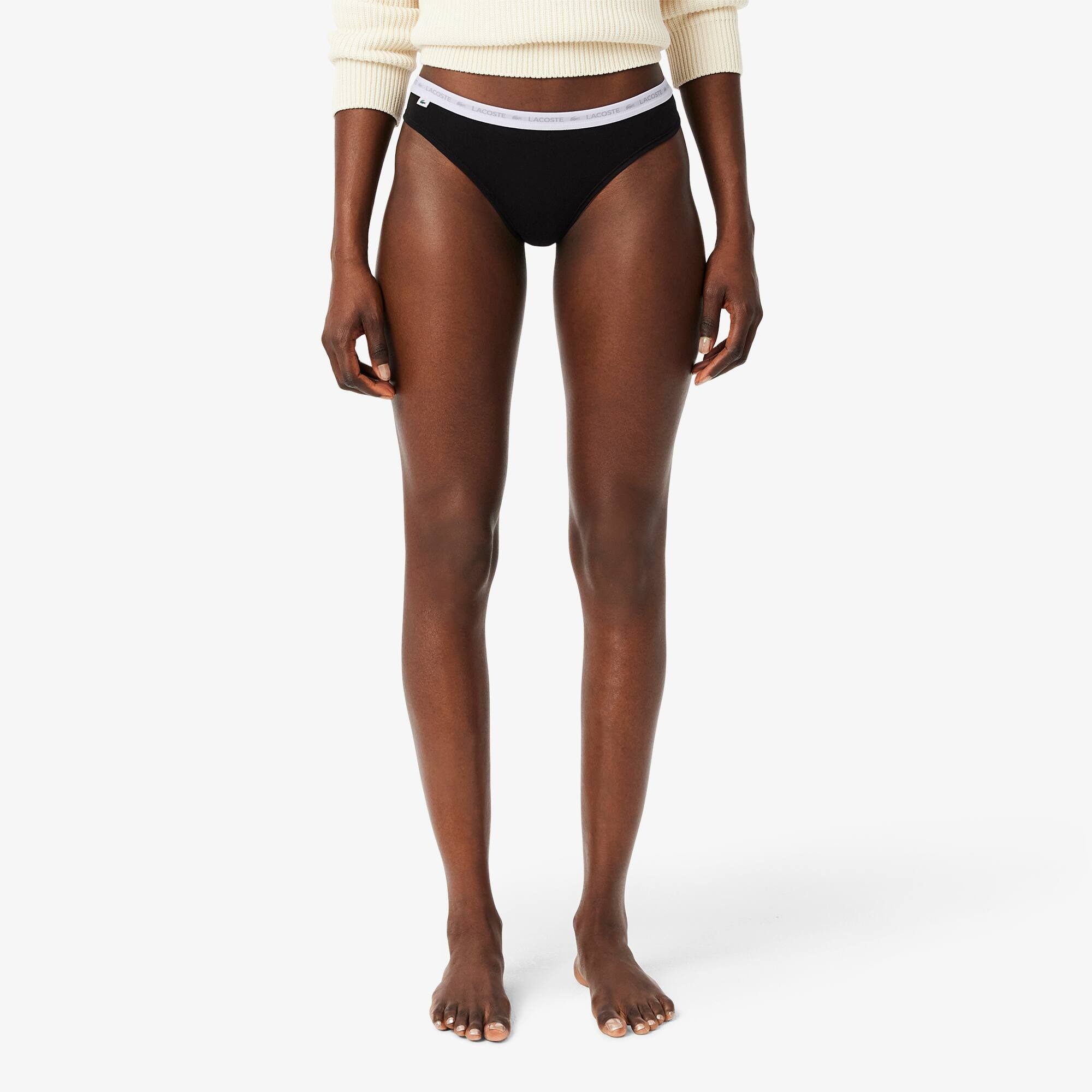 Женские трусы-стринги Lacoste 8F1341NUA M 3 шт. белые/черные/серые фото 6