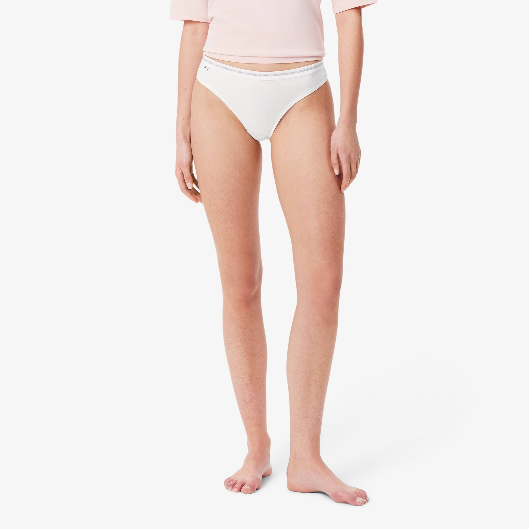 Женские трусы-стринги Lacoste 8F1341NUA M 3 шт. белые/черные/серые фото 5