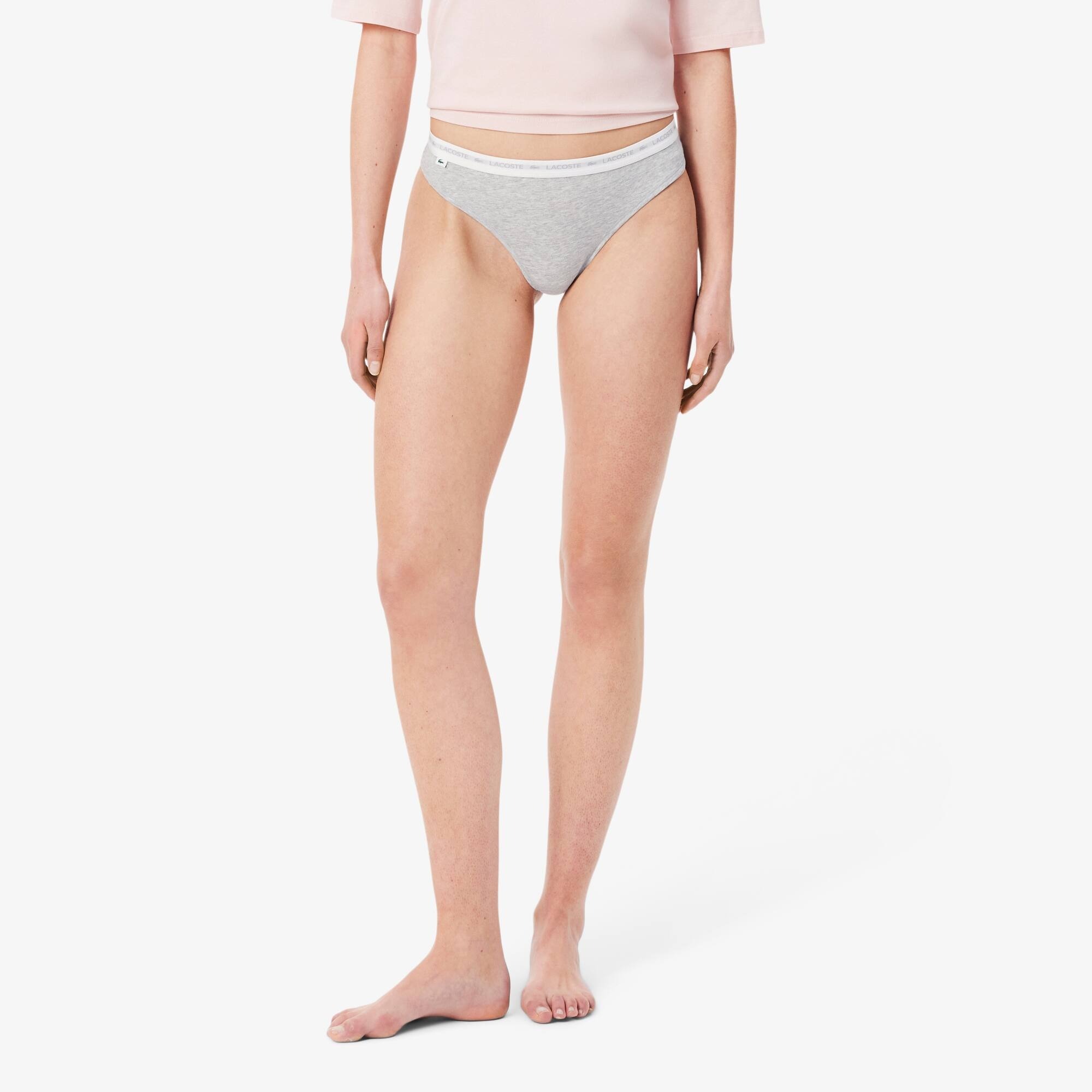 Женские трусы-стринги Lacoste 8F1341NUA M 3 шт. белые/черные/серые фото 7