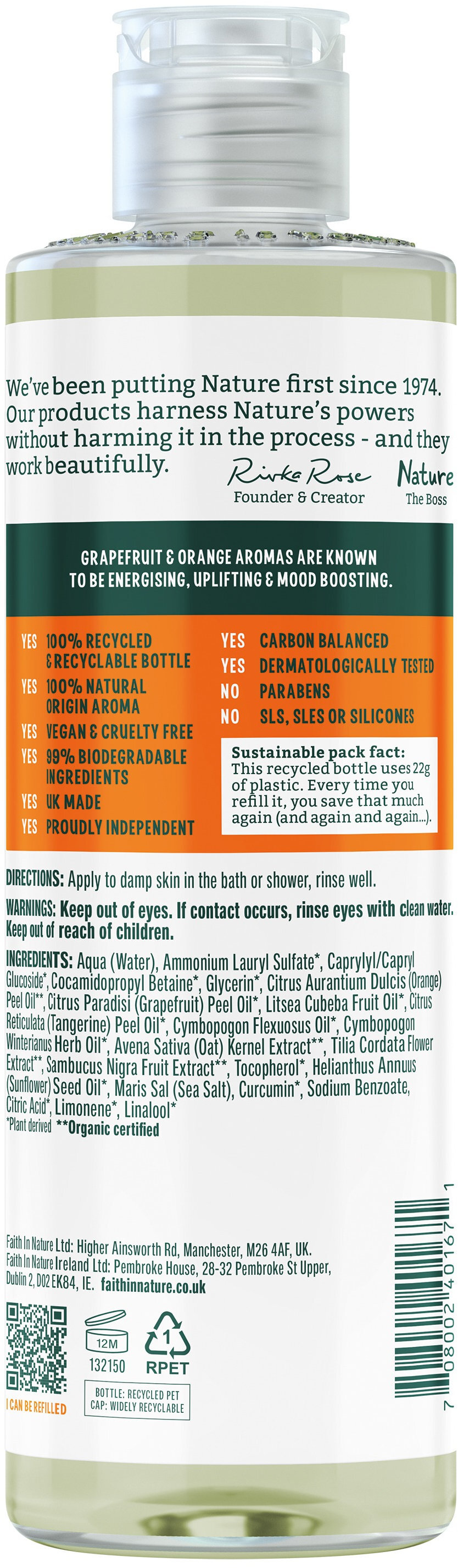 Гель для душа Faith In Nature Натуральный с грейпфрутом и апельсином 400 мл фото 2