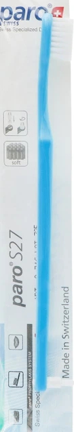 Детская зубная щетка Paro M27 монопучковая полиэтиленовая голубая упаковка фото 2