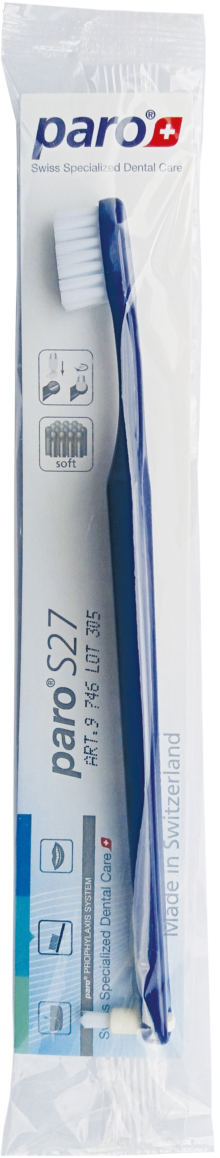 Дитяча зубна щітка Paro S27 монопучкова поліетиленова упаковка синяфото2