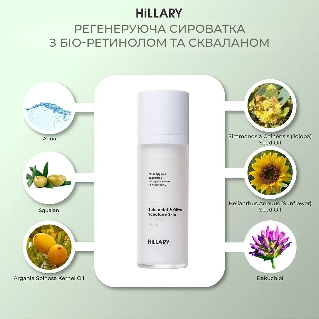 Сироватка регенеруюча Hillary Bakuchiol &amp; Olive Squalane Skin Renewal Serum з біо-ретинолом та скваланом 30 млфото