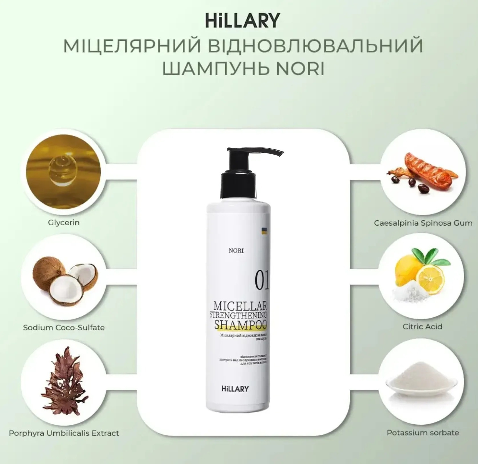 Міцелярний шампунь Hillary Nori Micellar Strengthening Shampoo відновлювальний 500 млфото2