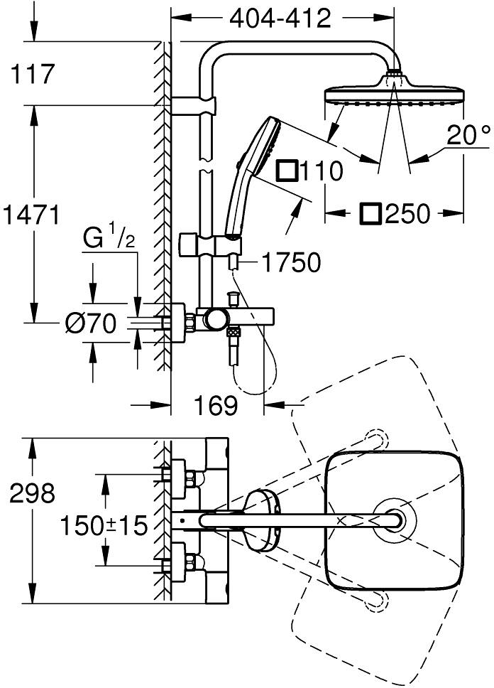 Душова система Grohe QuickFix Vitalio Comfort 250 (26984001)фото
