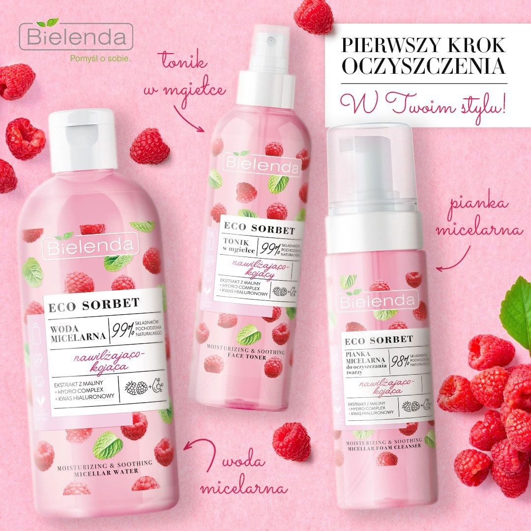 Пінка для вмивання міцелярна Bielenda Eco Sorbet Малина зволожуюча і заспокійлива 150 млфото