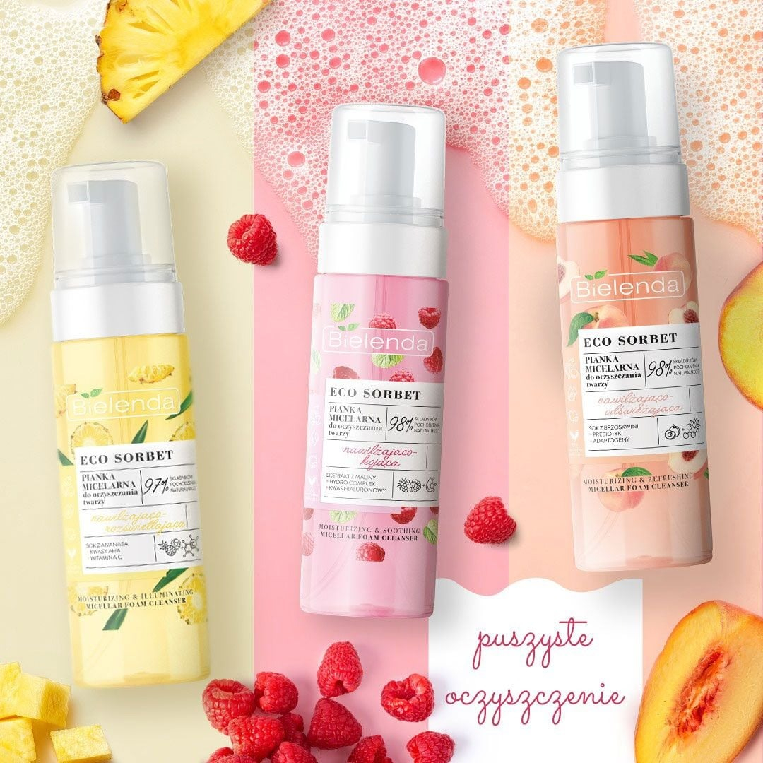 Пінка для вмивання міцелярна Bielenda Eco Sorbet Малина зволожуюча і заспокійлива 150 млфото