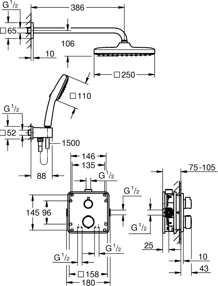 Душевая система Grohe QuickFix Precision из Vitalio Comfort 250, хром (34882000) фото 2