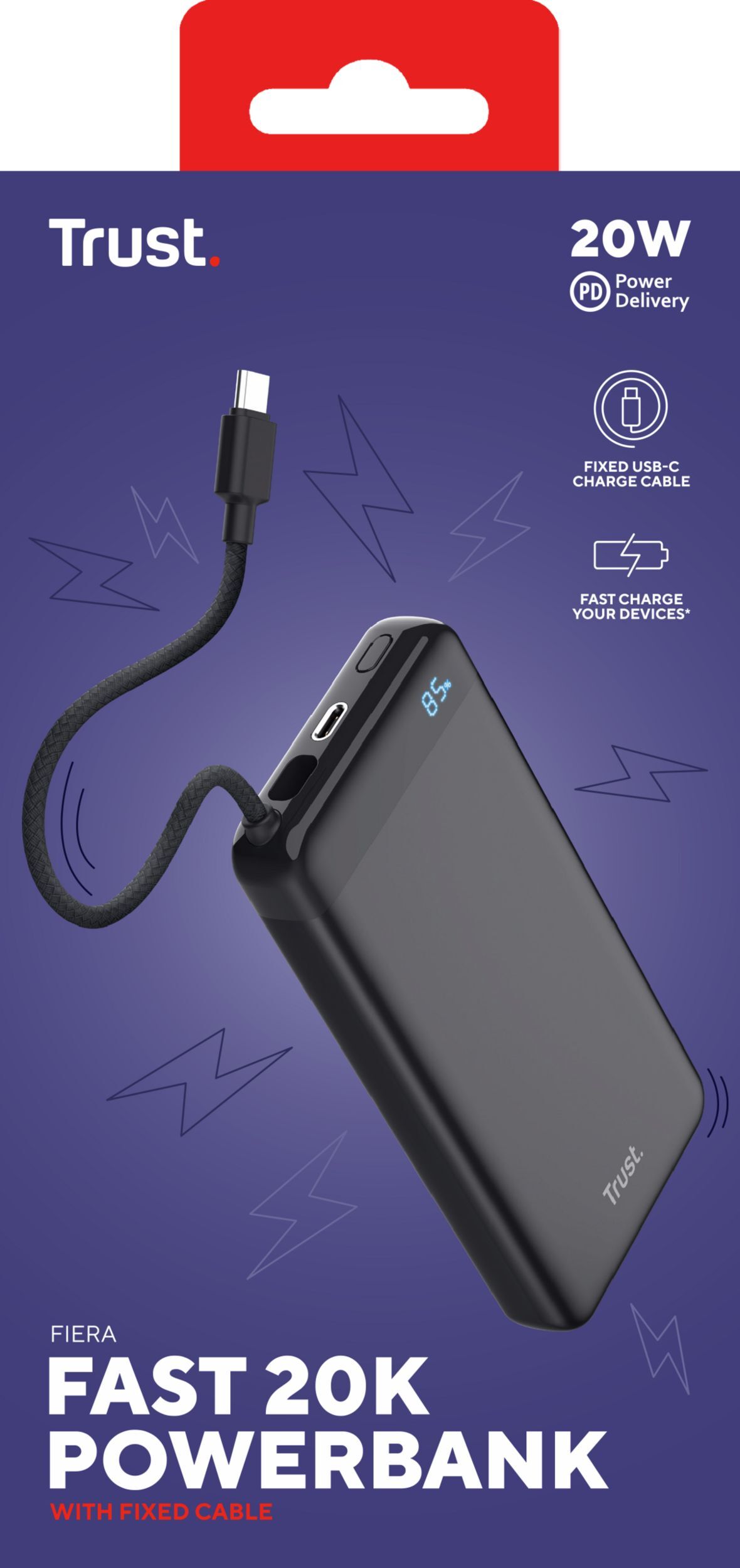 Портативное зарядное устройство Trust Fiera, 20000 mAh 2хUSB-C, 20W, PD/QC 3.0 Black (25881_TRUST) фото 